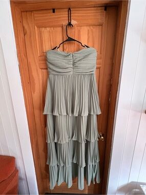 Lulu's Sage Green Strapless Tiered Pleated Maxi Dress